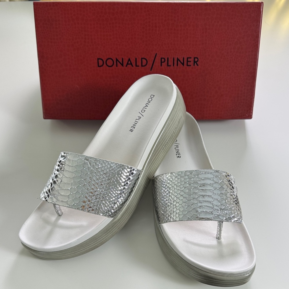 Donald J. Pliner Metallic Silver Slide Sandals